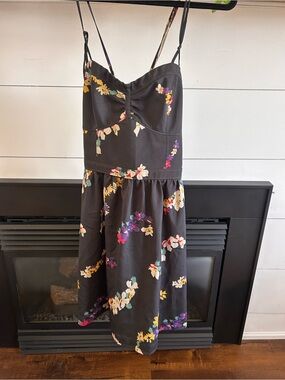 American Eagle Outfitters Charcoal Floral Spaghetti-Strap Midi Dress
